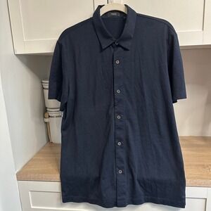 Theory Men's Medium Button Up Cap Sleeve Silk Cotton Tunic Eclipse Navy